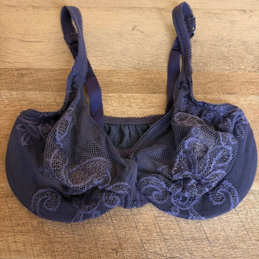 34DD Victoria’s Secret PURPLE Lace Underwire Bra SEXY Sheer front clasp
